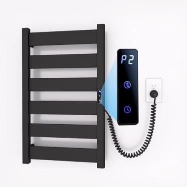 Imagem de Sawlece Aquecedor de toalhas elétrico, toalheiro aquecido de alumínio espacial para banheiro, 6 barras de parede com aquecimento PTC reforçado com aquecedor com temporizador embutido, plug-in, preto