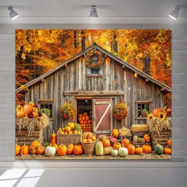 Imagem de Faixa de decoração de outono de Ação de Graças, 3 x 2,4 m, outono, floresta, abóbora, colheita, cenário, celeiro, palheiro, girassol, fundo fotográfico, crianças, bebê, família, amizade, festa