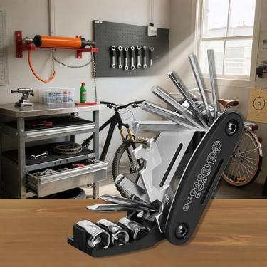 Imagem de 1 kit de ferramentas de reparo de bicicleta 16 em 1 - conjunto de ferramentas de bicicleta multifuncional portátil com chave Allen e chaves de fenda, preto