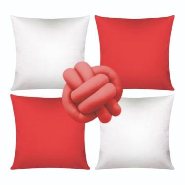 Imagem de Almofadas dara Sofá Kit 04 Almofadas Cheias Lisa Modernas Simples Coloridas Mais Nozinho(Branco/Vermelho)