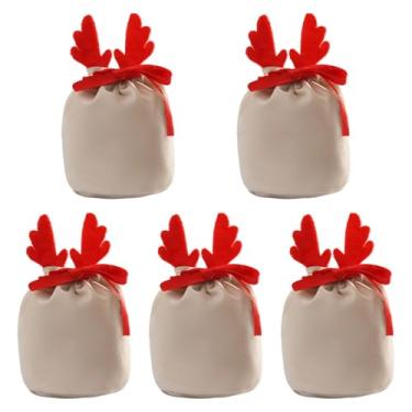Imagem de Esquirla Conjunto de 5 Sacolas de Presente Natalinas com Cordão, Ideais para Brincar, Presentear, Guardar Brinquedos, Lembrancinhas de Festa, Presentes do, Saco de Café, Red Antlers S