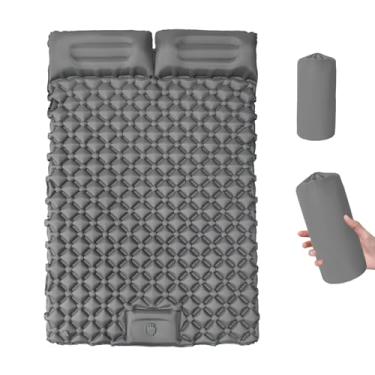Imagem de Tapete de acampamento portátil duplo almofada de dormir,auto inflando extra-grosso para 2 pessoas com travesseiro embutido bomba de pé inflável,190X120X5cm,para mochila,caminhadas,viagens (Cinza)