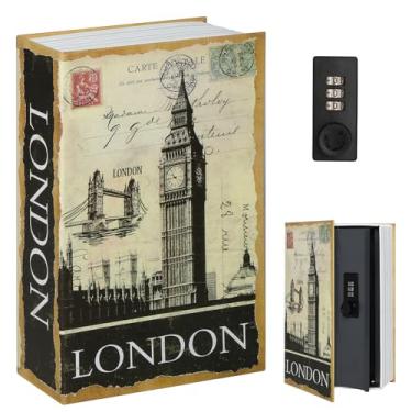 Imagem de Cofre de livro de desvio com cadeado de combinação, Decaller Safe Secret Caixa de bloqueio de metal escondida, 23,8 cm x 15,2 cm x 5,6 cm, Londres