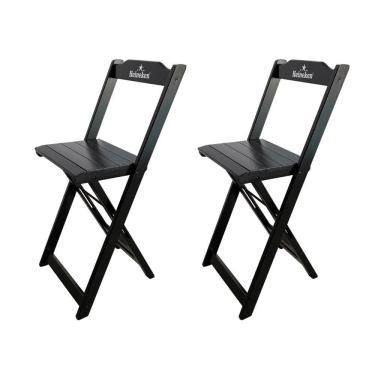 Imagem de Kit 2 Banquetas Bistrô Dobrável Madeira Hei Preta Cor: Preto