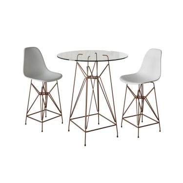 Imagem de Jogo Mesa Bistrô Eames Vidro 60Cm 2 Banquetas Branca Base Ferro Cobre - Cor: Branco