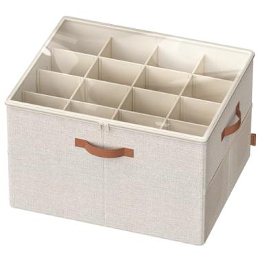 Imagem de SONGMICS Organizador de sapatos para armário, caixa de armazenamento de sapatos, serve para 16 pares, recipiente de tecido com alças e capa transparente, divisórias ajustáveis, personalizável