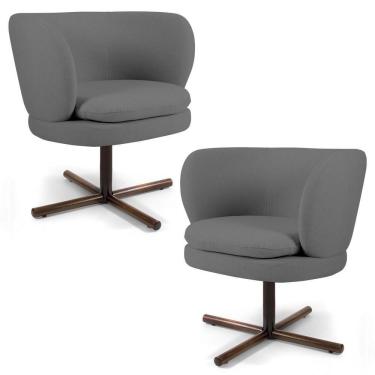 Imagem de Kit 2 Poltronas Decorativas Melissa Base Xis Giratória Veludo C-317 Cinza - Domi