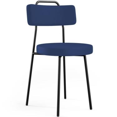 Imagem de Cadeira Decorativa Estofada Para Sala De Jantar Barcelona L02 Facto Azul Marinho