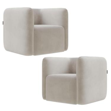 Imagem de Poltrona Para Sala De Estar Decorativa Kit Com 2 Maggie K04 Veludo Bege - Mpozenato