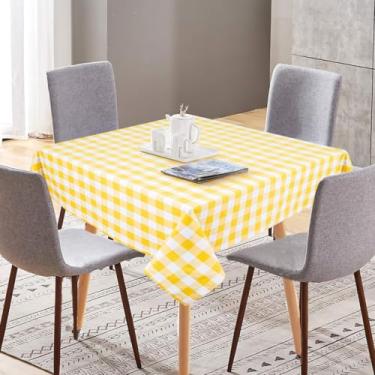 Imagem de UNIQINNOW Toalha de mesa quadrada Buffalo Check, tecido resistente, 100% algodão, capa de mesa de jantar lavável, ideal para jantar, casamento, Natal, uso diário, roupa de mesa, 152 x 152 cm, amarelo