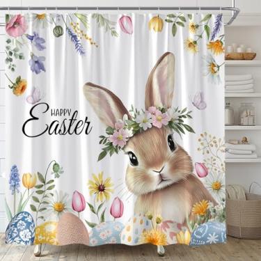 Imagem de ASVEAS Cortina de chuveiro Happy Easter Coelhinho da Primavera Coelhos Fofos Ovos Tecido Floral Aquarela para Decoração de Banheiro Banheira com Ganchos (177.8 cm WX70 H)