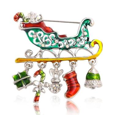 Imagem de Broche de Natal para mulheres, strass de cristal esmaltado, árvore de doces, alfinete de lapela, broches de Natal, acessórios de meia bijuteria de Natal para férias de Natal, Large, Tecido, Sem Pedra