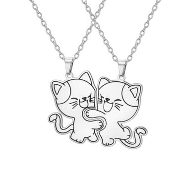 Imagem de Colares de Amizade de Gatos BBF BFF Melhor Amigo Gatinho Combinando Quebra-cabeça Casais Pingente Bonito Padrão Joias Longa Distância Presente Bestie 2 peças, Medium, Aço inoxidável, Sem Pedra