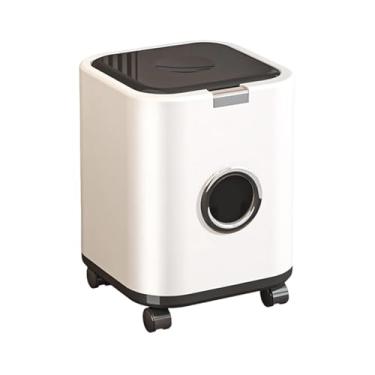 Imagem de YWJLQH Lixeira com rodas, lixeira com tampa, decorativa, cesto de lixo para RV, penteadeira, escritório, banheiro, quarto, Branco