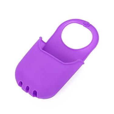 Imagem de Saboneteira de plástico de PVC, dobrável, criativa, macia, bolsa de armazenamento, suporte de esponja, pia, fecho de pressão (roxo)