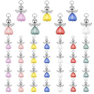 Imagem de Hikio 42 peças, 7 cores, pingentes de asa de anjo, pingentes de asa de anjo, contas de coração, pingentes de guardião para fazer joias, colar, pulseira, brinco, chaveiro, decoração artesanal DIY