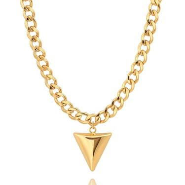 Imagem de POTESSA Colar com pingente banhado a ouro 18K medalhão moeda coração em forma de Y para mulheres joias, Banhado a ouro, Sem Pedra Preciosa