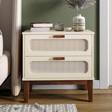 Imagem de Mesa De Cabeceira 2 Gavetas Santorini Off White 60 Cm Com Tela Indiana - Off White