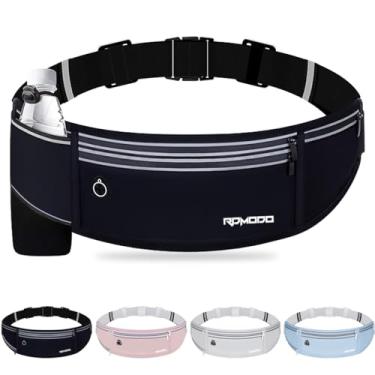 Imagem de RDMODO Cinto de corrida fino com suporte para garrafa de água, pochete resistente à água para mulheres e homens, suporte de telefone de corrida com 4 bolsos para caminhada e ciclismo, bolsa de cintura