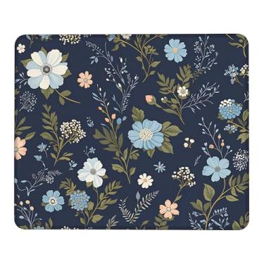 Imagem de Mouse pad floral azul marinho, pequenos tapetes de mouse com borda costurada, base de borracha antiderrapante lavável, tapete de proteção de mesa para laptop, casa, escritório, trabalho, 24 x 19 cm