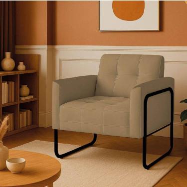 Imagem de Poltrona Sala Industrial Alta Tubo Preto Elisa Suede D03 - D`rossi Cor Marrom Rato