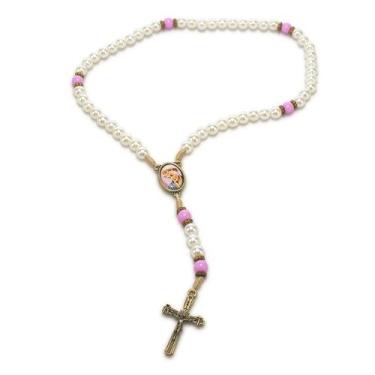 Imagem de Terço Nossa Senhora Salette Rosa Perola 8mm - Amém Decoração Religiosa