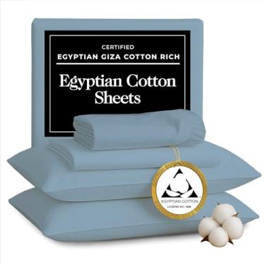 Imagem de TLC NY Lençóis de cetim de algodão egípcio California King - 400 fios genuínos luxuosos - Naturalmente crocante, respirável, amigo da pele e refrescantes - mais macios após cada lavagem - Certificado