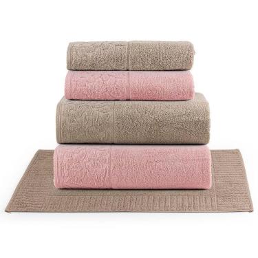 Imagem de Jogo De Banho Blume Toalhas Macias 100% Algodão Fio Penteado 5 Peças Rosa E Bege