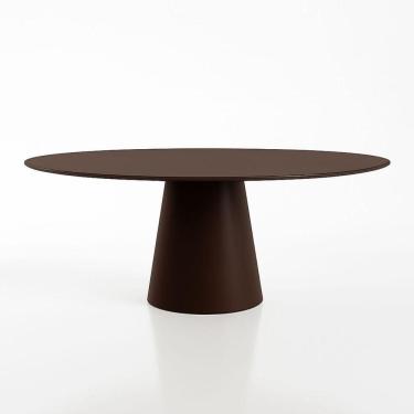 Imagem de Mesa De Jantar Cone Oval 244x137 Cm Laca Marrom Cacau Com Vidro