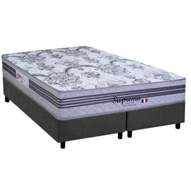 Imagem de Cama Box King: Colchão Molas Ensacadas Paropas Supremo Gray + Base Crc Suede Gray (193x203)