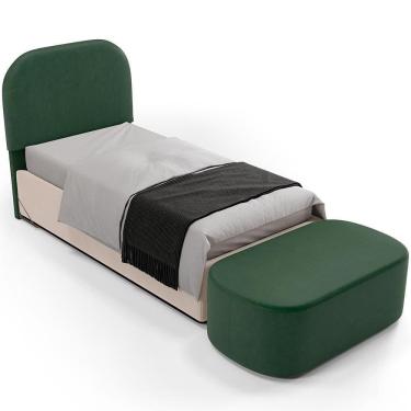 Imagem de Cabeceira Cama Box 100cm Lanna Com Puff Recamier Doha W01 Couríssimo Verde - Lyam Decor