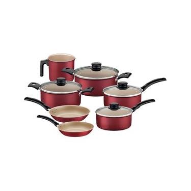 Imagem de Jogo de Panelas Tramontina Turim 7 Peças em Alumínio Antiaderente Starflon Vermelho