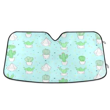 Imagem de SEHANY Pára-brisa de carro cacto planta verde para-sol dobrável janela frontal protetor de viseira solar para carro, SUV, caminhão - Mantenha o veículo fresco, 137 x 81,5 polegadas