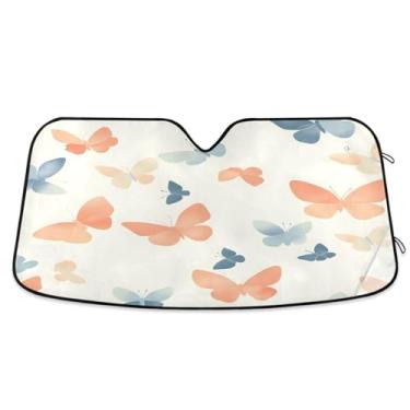 Imagem de ATTX Pára-brisas de carro pequenas borboletas pastel 139.7 cm x 70.1 cm escudo solar universal com proteção UV, persiana de janela frontal automática dobrável para caminhões Sedans SUVs #203