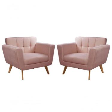 Imagem de Conjunto 2 Poltronas Bruna Confortável Decorativa Moderna - Veludo Rosê 390