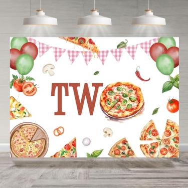 Imagem de Rsuuinu Pano de fundo de 2º aniversário com tema de pizza com balão de dois anos para fotografia, crianças, decorações de festa de segundo aniversário, faixa de mesa de bolo, lembrancinhas, cabine