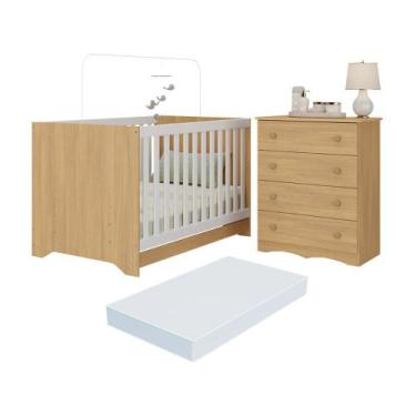 Imagem de Berço Americano 3 em 1 com Colchão Incluso e Cômoda 4 Gavetas Realeza 