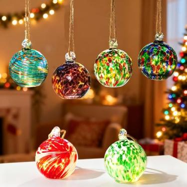 Imagem de Hewory Bolas de enfeite de Natal de vidro: 6 peças exclusivas sopradas à mão, conjunto decorativo de decoração de bola pendurada, enfeites de vidro coloridos para árvore de Natal, jardim, pátio