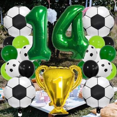 Imagem de Balão esportivo verde 14 anos, decoração esportiva de 14 anos, troféu de futebol 14 balões, decoração de festa de 14 anos de futebol, perfeito para festas temáticas, kits de balões de 14 anos