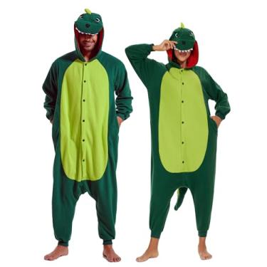 Imagem de CANASOUR Pijama de Halloween para adultos, anime, unissex, cosplay, anime, cosplay, fantasia de festa de Natal, Dinossauro verde, GG
