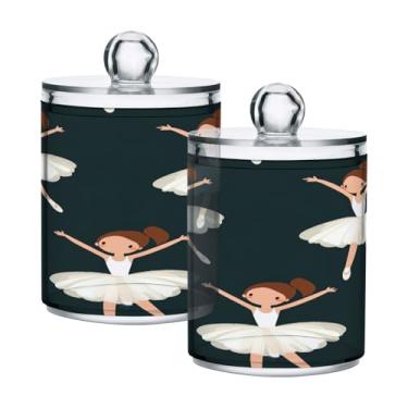 Imagem de Qilmy Qtip Suporte de boticário de plástico transparente de 400 ml, balé dançante, com tampa, dispensador de recipiente de banheiro para bola de algodão, cotonete, fio dental, pacote com 2
