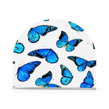 Imagem de Qilmy Porta-guardanapos de acrílico borboleta azul, suporte de guardanapo de coquetel de plástico transparente para mesas de restaurante de cozinha, 2 peças