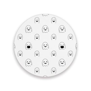 Imagem de JUZIHAI Conjunto de 2 porta-copos de Halloween Ghosts, porta-copos redondos absorventes de pedra de cerâmica com base de cortiça, tapete de proteção de mesa para cozinha, bar, decoração de casa