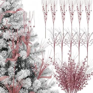 Imagem de Crowye 24 palhetas e sprays de árvore de Natal, decorações de enchimento de árvore de Natal, glitter artificial, hastes de baga, galhos para árvores de Natal, galhos brilhantes para decoração de
