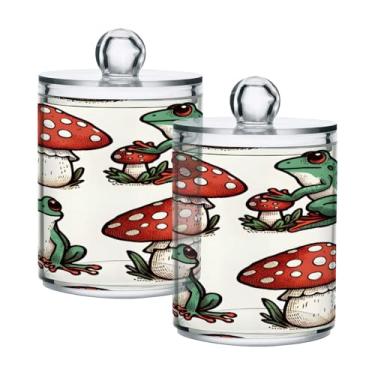 Imagem de Qilmy Suporte Qtip para sapos e cogumelos, pacote com 2, frascos de boticário de 400 ml, vasilha organizadora de banheiro para cotonetes, bolas de algodão, almofadas de maquiagem, fio dental, sais de