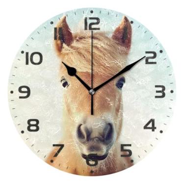 Imagem de JUZIHAI Relógio de parede com cavalo fofo, silencioso, sem tique-taque, redondo, operado por bateria, fácil de ler, relógio decorativo de parede para casa, cozinha, sala de estar, quarto, escritório