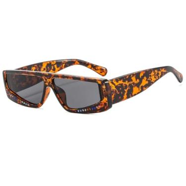 Imagem de HCHES Óculos de Sol Retangulares Femininos de Luxo com Estampa Degradê de Leopardo, Armação Pequena e Proteção UV400 (Cinza Leopardo)