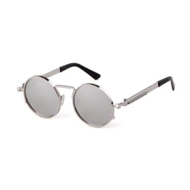 Imagem de HCHES Óculos de Sol Vintage Redondos Steampunk Masculino Feminino Clássico Marrom UV400 para Homem e Mulher (2)