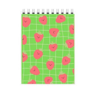 Imagem de Caderno Espiral com Estampa de Morangos, Design Kawaii, Grade Rosa, Capa Decorativa (2, Verde)