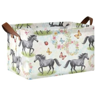 Imagem de Cestos de prateleira de corrida Majestic Grey Horses com 2 alças, 40 x 29 x 25 cm, organizadores de armário dobráveis e armazenamento para armazenamento e organização de quarto, pacote com 2